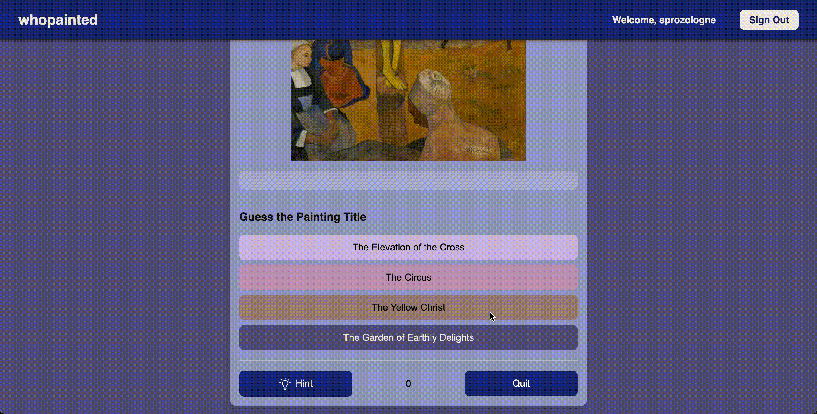 Gameplay demo of the whopainted art quiz